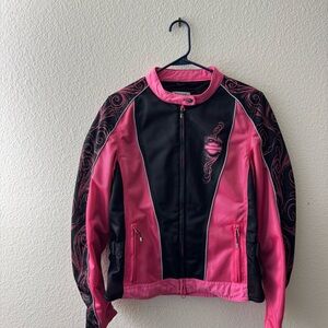 Harley-Davidson Pink and Black Bomber Jacket with Sporty Design